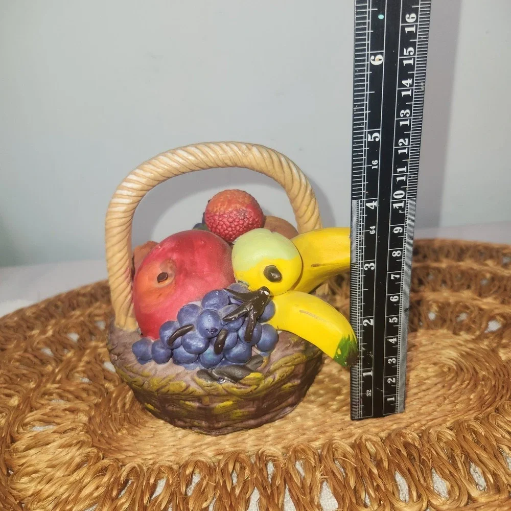 Vintage Ceramic Fruit Basket Figurine | Grapes Banana Apple Hand-Painted Decor